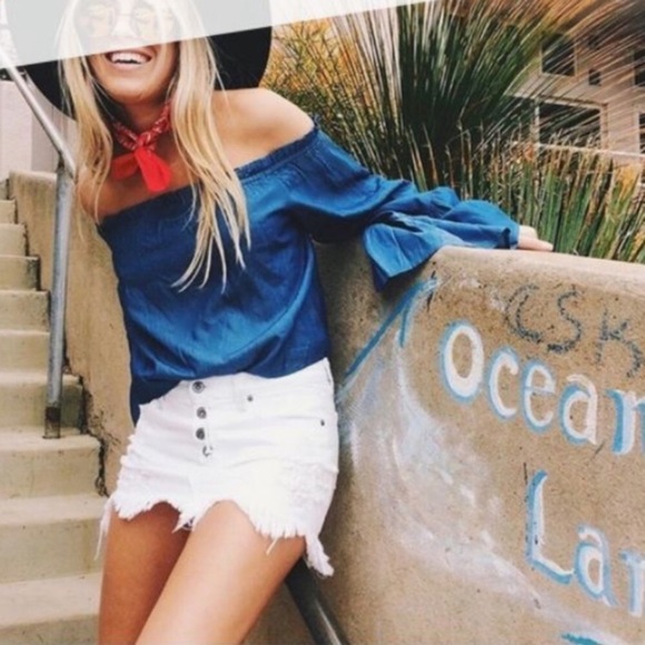 Tops - 2/$20 Rumor Boutique Chambray Off-The-Shoulder Top